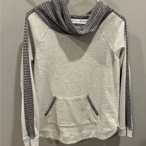 Maurices Light Gray and Charcoal Cowl Neck Top with Front Pocket